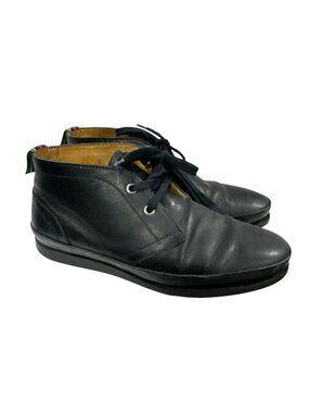 Paul Smith Men Black Leather Lace-Up Ankle Boots With Rainbow Heel Tab Size 6